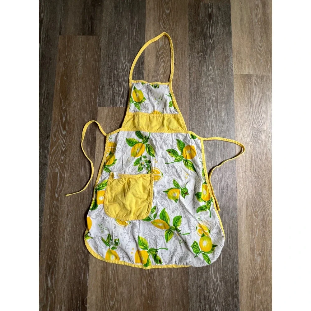 Lemon Print Apron Womens One Size Yellow Excellent Mediterranean Style